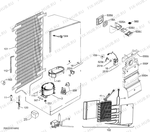 Взрыв-схема холодильника John Lewis JLWFF1105C - Схема узла Cooling system 017